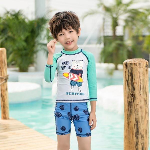 子供用 キッズ水着 セパレート 男の子 ボーイズ 可愛い フィットネス 長袖 日焼け対策 体型カバー...
