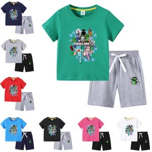 MINECRAFT マインクラフト  子供服 セットアップ  キッズ 上下セット 2点セット 半袖Tシャツ トップス　ハーフパンツ 　通学着 通園着