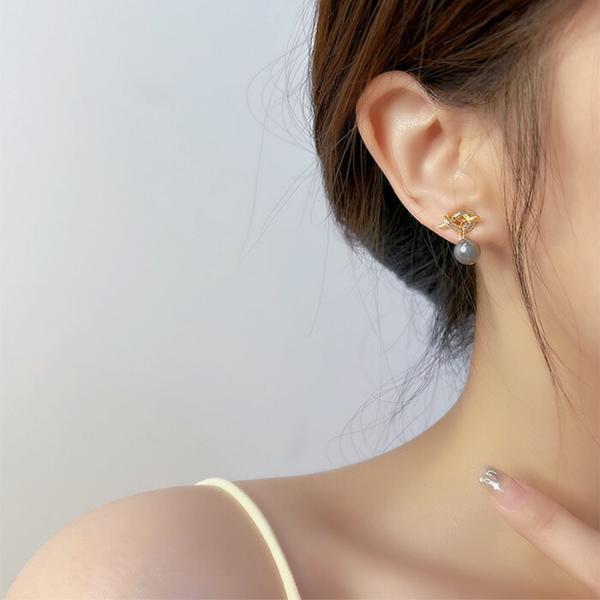 ピアス 一粒 グレーパール 結び目 揺れる ゴールド 14K パーティー 入学式 入園式上品 華やか...