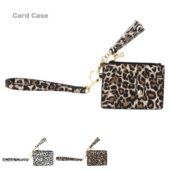 ミニ財布 パスケース 定期入れ キーリング フラグメントケース ヒョウ柄 IDカードホルダー 社員証...