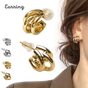 三連 フープ イヤリング 小ぶり ピアス 両耳 上品 エレガント