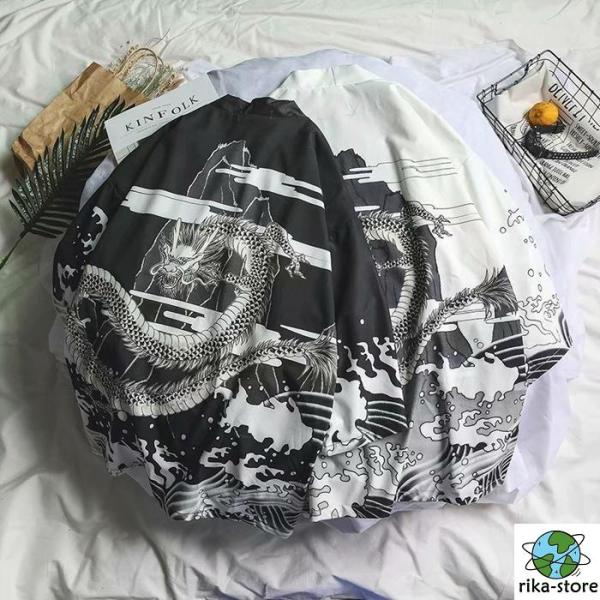 着物 羽織 カーディガン 夏服 メンズ 和風 五分袖 龍柄 甚平風 はっぴ おしゃれ はおり 甚平 ...