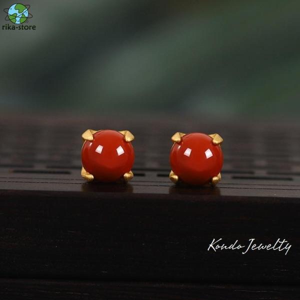 アクセサリー　上品　ピアス レディース シンプル 天然石 バレンタイン 母の日  赤 ネフライト ア...