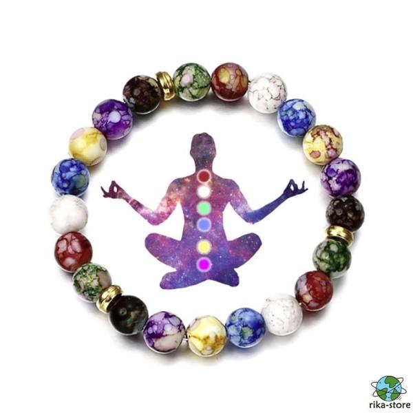 ブレスレット カラフル ヒーリング ヨガ パワーストーン 数珠 シンプル ジュエリー アクセサリー ...
