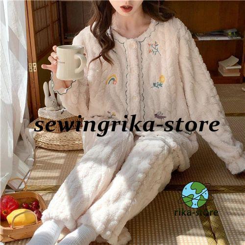 マタニティ パジャマ 冬 モコモコ 前開き 長袖 マタニティ ルームウェア 授乳口 付き ウエスト調...