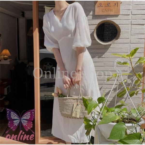 ロングワンピース ワンピース 半袖 夏 サマーワンピース 無地 通勤 OL オシャレ フォーマル  ...