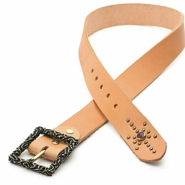 S'FACTORY 革ベルト 4cm幅 栃木レザー ジェムストーンベルト ナチュラル　フレイムバック...