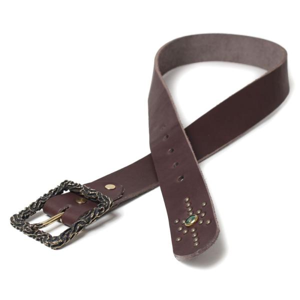 S'FACTORY 革ベルト 4cm幅 栃木レザー ジェムストーンベルト ブラウン フレイムバックル...