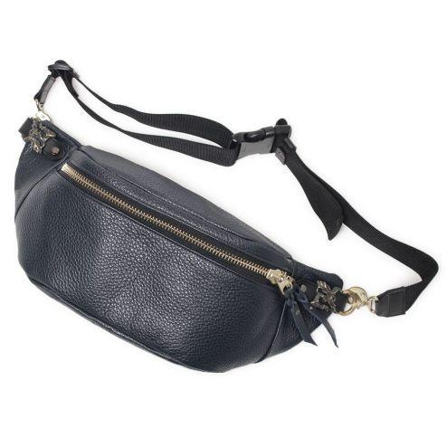 S'FACTORY バッグ ビッグファスナー ボディバッグ カウレザー ネイビー（牛革）