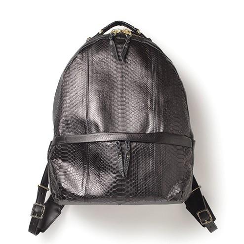レザーリュックサック ブラックパイソン（ヘビ革）