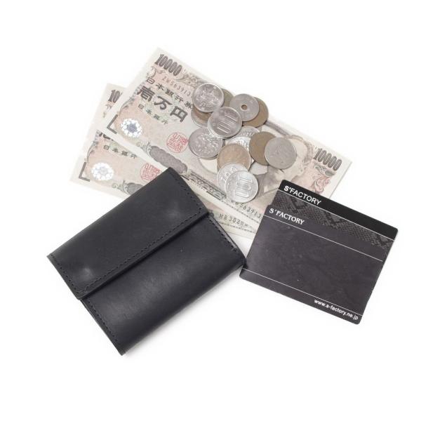 S'FACTORY 革財布 三つ折りミニウォレット 栃木レザー ブラック（牛革）