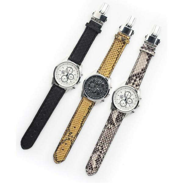 S'FACTORY 腕時計 クロノグラフ腕時計レザーベルト パイソン（ヘビ革）