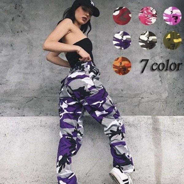 カーゴパンツ 迷彩 ズボン ボトムス ダンス衣装 原宿 ヒップホップ レディース カジュアル ミリタ...