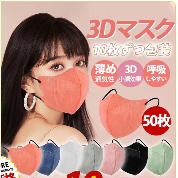 マスク 使い捨て 立体マスク 不織布 50枚入り 薄め 通気効果抜群 耳が痛くない 立体 大人用 通...