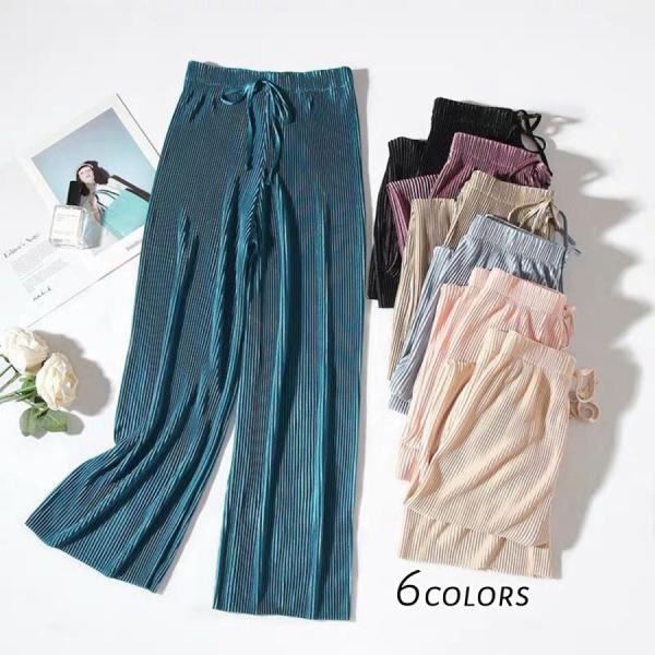 夏 新作 レディース ファッション プリーツ パンツ ワイドパンツ 大きいサイズボトムス カラーパン...