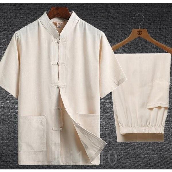 唐装中華服セットメンズチャイナシャツ中華シャツリネンシャツ半袖中華風太極拳服40代50代シャツ+パン...