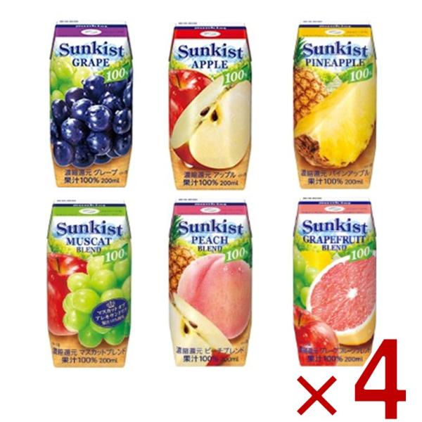 森永乳業 サンキスト 200ml フルーツ ジュース 6種 アソート セット アップル グレープ マ...