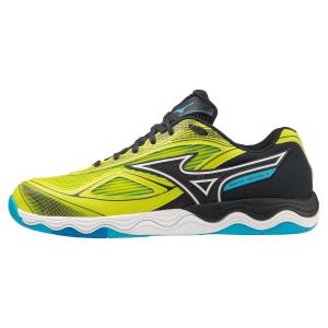 即納対応　ミズノ/MIZUNO　卓球シューズ　ウェーブメダル7　81GA231501　イエロー×ブラック×ライトブルー｜sgs