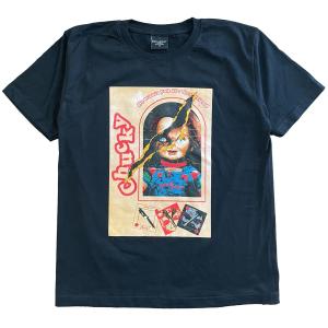 映画 Tシャツ チャイルドプレイ ホラー映画 チャッキー 半袖 夏 メンズ 綿 100 黄色プリント 黒 綿100 おしゃれ｜shake-hand-store