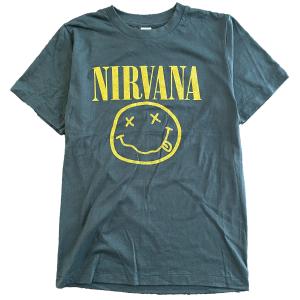 古着風 バンド Tシャツ ロック NIRVANA ニルヴァーナ スマイリー フェイス メンズ 半袖 黒｜shake-hand-store