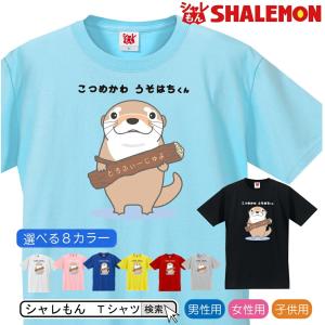 シャレもん カワウソ Tシャツ ( 青ロゴ KOTSUMEKAWA USOHACHI KUN こ 