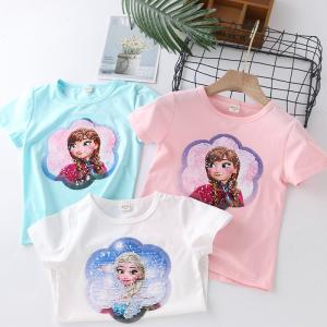 半袖アナ雪　スパンコール　絵柄変色　エルサ　Tシャツ　トップス　がルーズ　子供服　キッズ　ベビー100　110　120　130　140