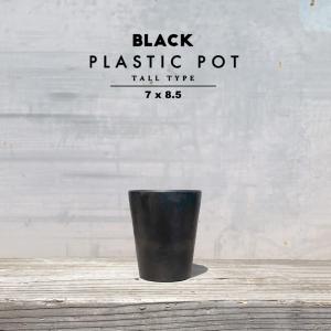 BLACK PLASTIC POT【TALL TYPE】7cm×8.5cm 黒 プラ鉢 2.5号 植木鉢 ブラックポット おしゃれ かっこいい 長鉢 深鉢 厚い 小さい コンパクト marvista greenship｜SHALLOWPLANTS