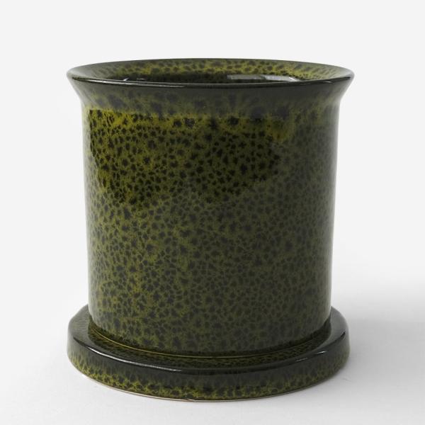 FLECK POT&amp;SAUCER【M】GREEN／φ13.5cm×H14cm 植木鉢 陶磁器 4号 ...