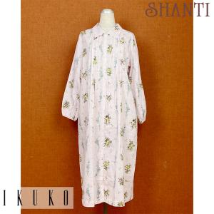 IKUKOイクコ ダブルガーゼ バラブーケ花柄 長袖・全開パジャマ・ピンク