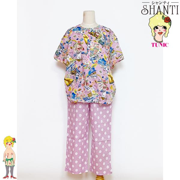 TUNICチュニック 80綿ローンサッカー・ヨット　半袖・半開パジャマ 　TUNIC33044-A