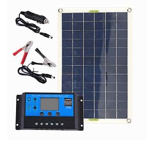 Shengshou ソーラー充電部品2点セット ソーラーパネルソーラー充電器20W と 20A 12V 24V自動作業PWM LCDデュアルUSB 5