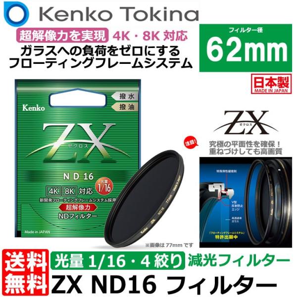 【メール便 送料無料】 ケンコー・トキナー 62S ZX ND16 62mm NDフィルター