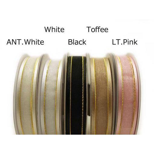 5/8"×25ヤード サテン＆ゴールドエッヂ オーガンジーリボン 【ブラック/Black】