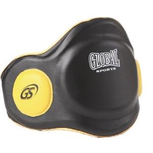 【送料無料】 ベリーミット 054 ボディーミット 黒・黄 Lサイズ (高級レザー) キックボクシング・空手用 GLOBAL SPORTS グローバルスポーツ