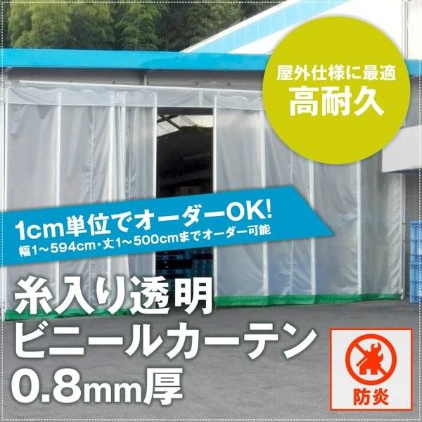 カーテン ビニールカーテン 糸入り透明 防炎 0.8mm厚 幅145〜194cm×丈251〜300c...