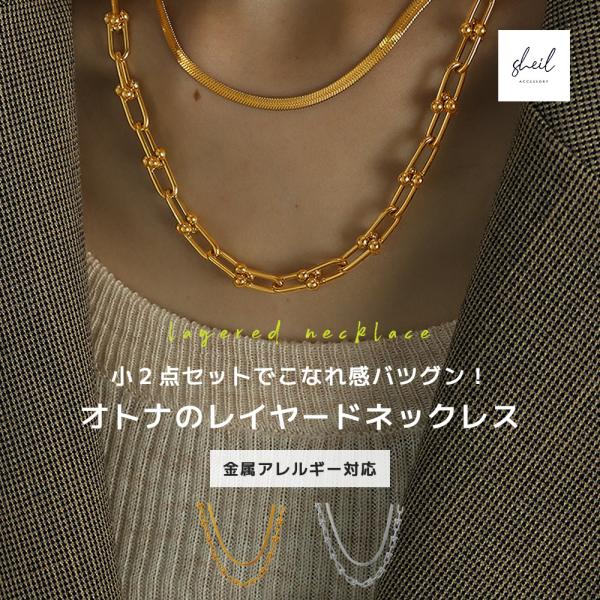 ネックレス 金属アレルギー ２点セット レイヤード 重ね付け チェーン シンプル タッセル ペンダン...