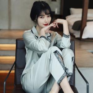 ルームウェア サテン パジャマ 部屋着 サテンルームウェア レース レディース 長袖 シェルフラン