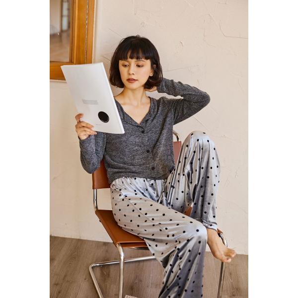 ルームウェア ベロア パジャマ 部屋着 ドット レディース 長袖 冬物 シェルフラン