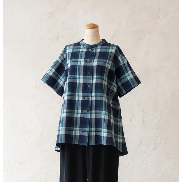 型紙 レディース ダブルボタンのバンドカラーシャツ ゆったり 大人服  M〜5L 図解説付き