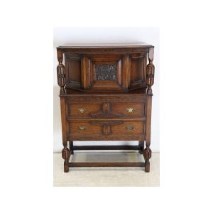 cb-4　1930年代イギリス製アンティーク ビクトリアンスタイル オーク カーブド コートカップボ...