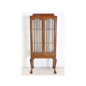 ce-47　1930年代イギリス製アンティーク ウォルナット カブリオーレ ガラスキャビネット 中型...