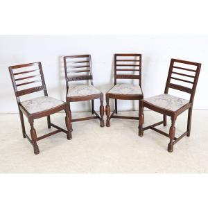 dn-20　1960年代イギリス製ビンテージ オーク ラダーバック ダイニングチェア4脚セット 椅子...
