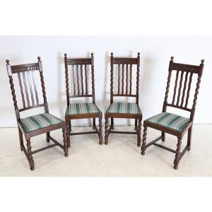 dn-32　1930年代イギリス製アンティーク オーク シュガーバリーツイスト ダイニングチェア 4...