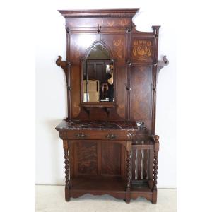 【イギリス製コートハンガー】1910年代 英国 アールヌーボー 大理石天板 ホールスタンド 傘立 アンティーク家具 アーツ＆クラフト (md-32)