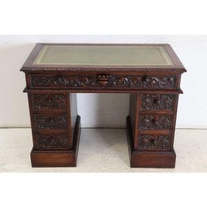 nd-8　1890年代イギリス製アンティーク ビクトリアン オーク レザートップ ニーホールデスク ...