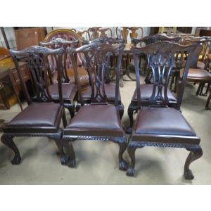 英国アンティーク家具 1920年代 アンティーク チッペンデールスタイル ダイニングチェア 6脚セッ...