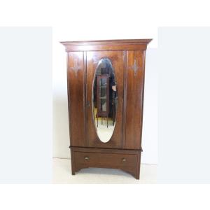 wr-11　1920年代イギリス製アンティーク オーク　ミラー付き　シングルドア　ワードローブ　洋服...