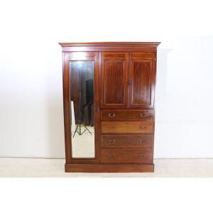 wr-1　1910年代イギリス製アンティーク　エドワーディアン　マホガニー　ミラー付き　インレイド　...