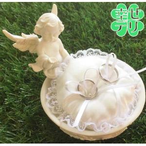 天使のリングピロー完成品（エンジェルのトレーにパール付きリングクッション）