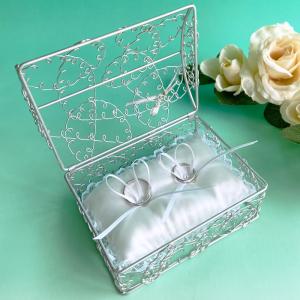 ボックス型リングピロー完成品 結婚式 シルバー ワイヤー